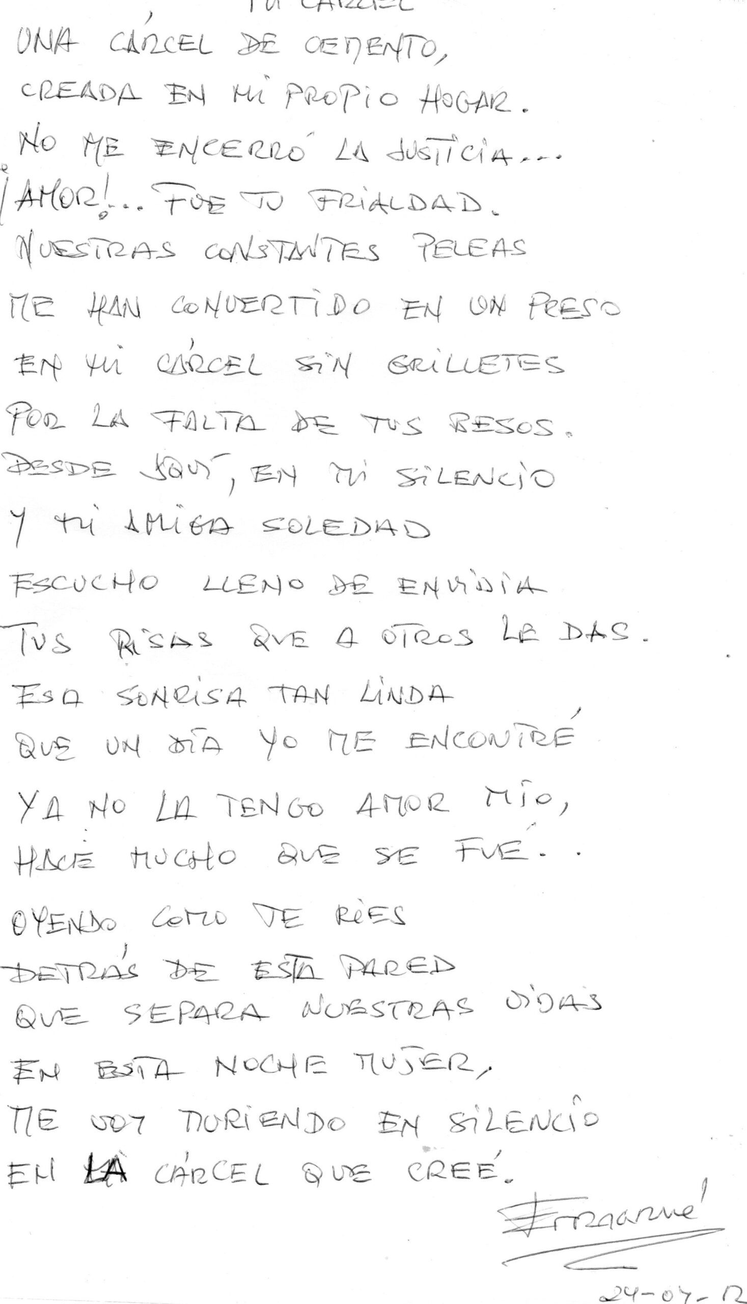 Poema corto siendo escrito a mano