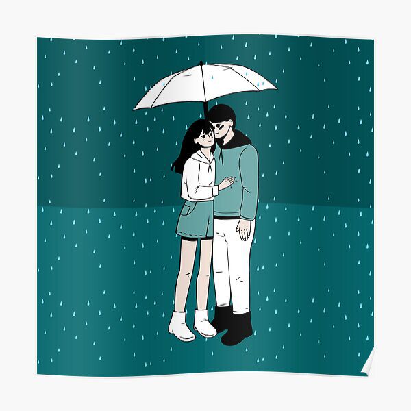 Pareja de amantes bajo la lluvia